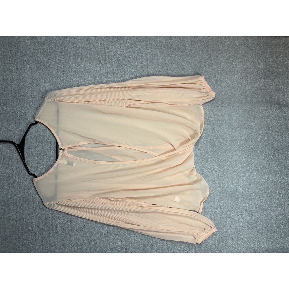 peach pleated sleeve open back blouse size M